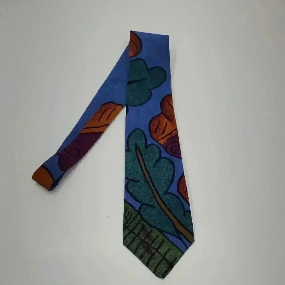 Vintage Nino Cerruti Silk Tie Made in USA Leaf Pattern